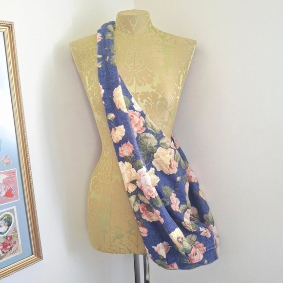 Barneys New York Floral Cotton linen bag attached coin purse Italy vtg lux boho - Picture 2 of 7